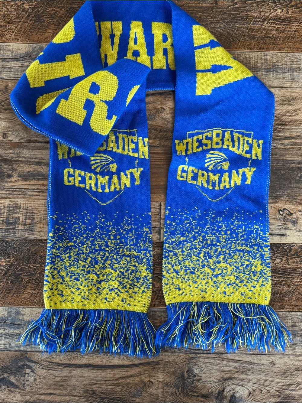 Vintage Scarf Wiesbaden Warriors Germany Blue Gold Sports Soccer Fringe